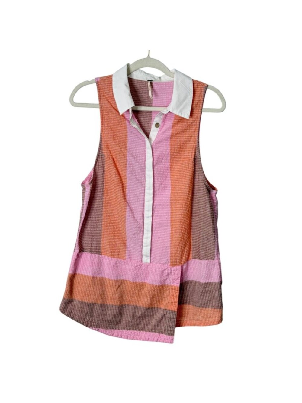 Free People Womens Size S Romper Skort Sleeveless Collared Cotton Pink Orange
